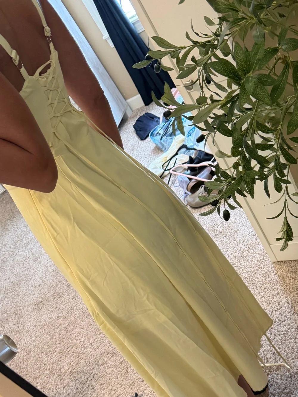 Light Yellow Spaghetti-Strap Midi Dress - Picture 2 of 4